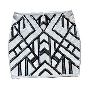 Express High Waisted Sequin Mini Skirt in Black/White